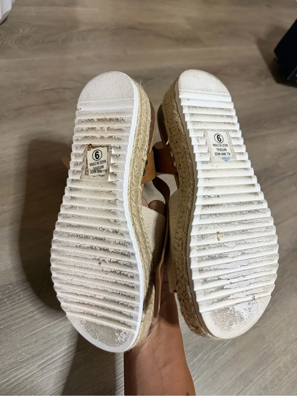 Soda Beige Canvas Espadrille Platform Sandals with Tan Straps